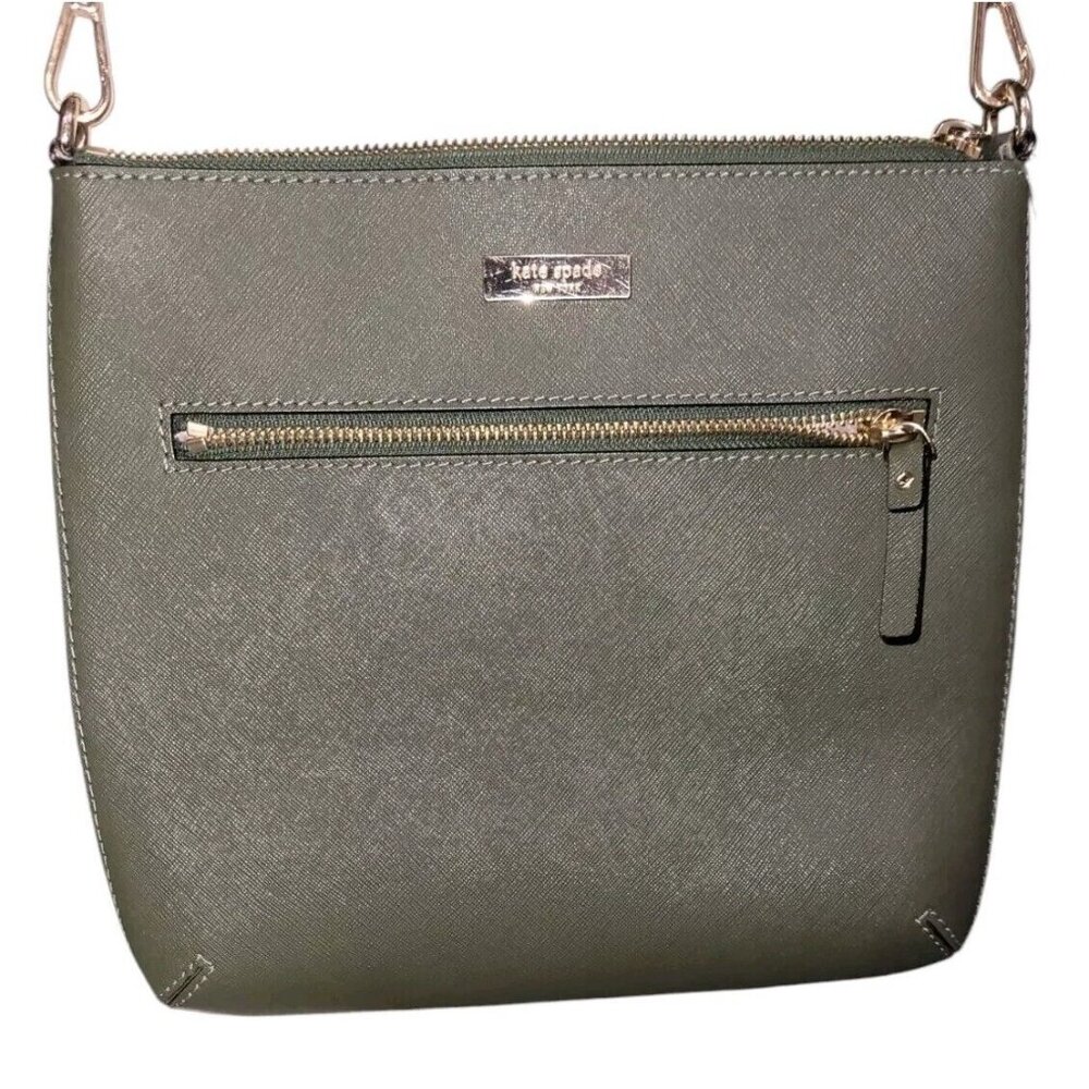 Kate Spade Crossbody Leather Bag Purse Satchel Army Green Hold Hardware NEW